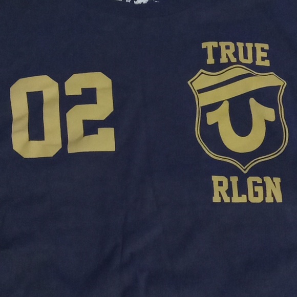 True Religion Men Navy Graphic Print Union Crew Short Sleeve T-Shirt Sz Large - Picture 6 of 6